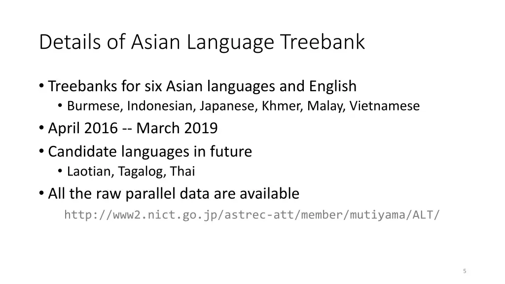 details of asian language treebank