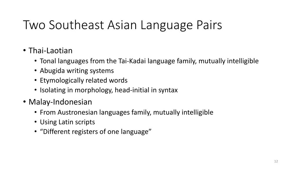 two southeast asian language pairs