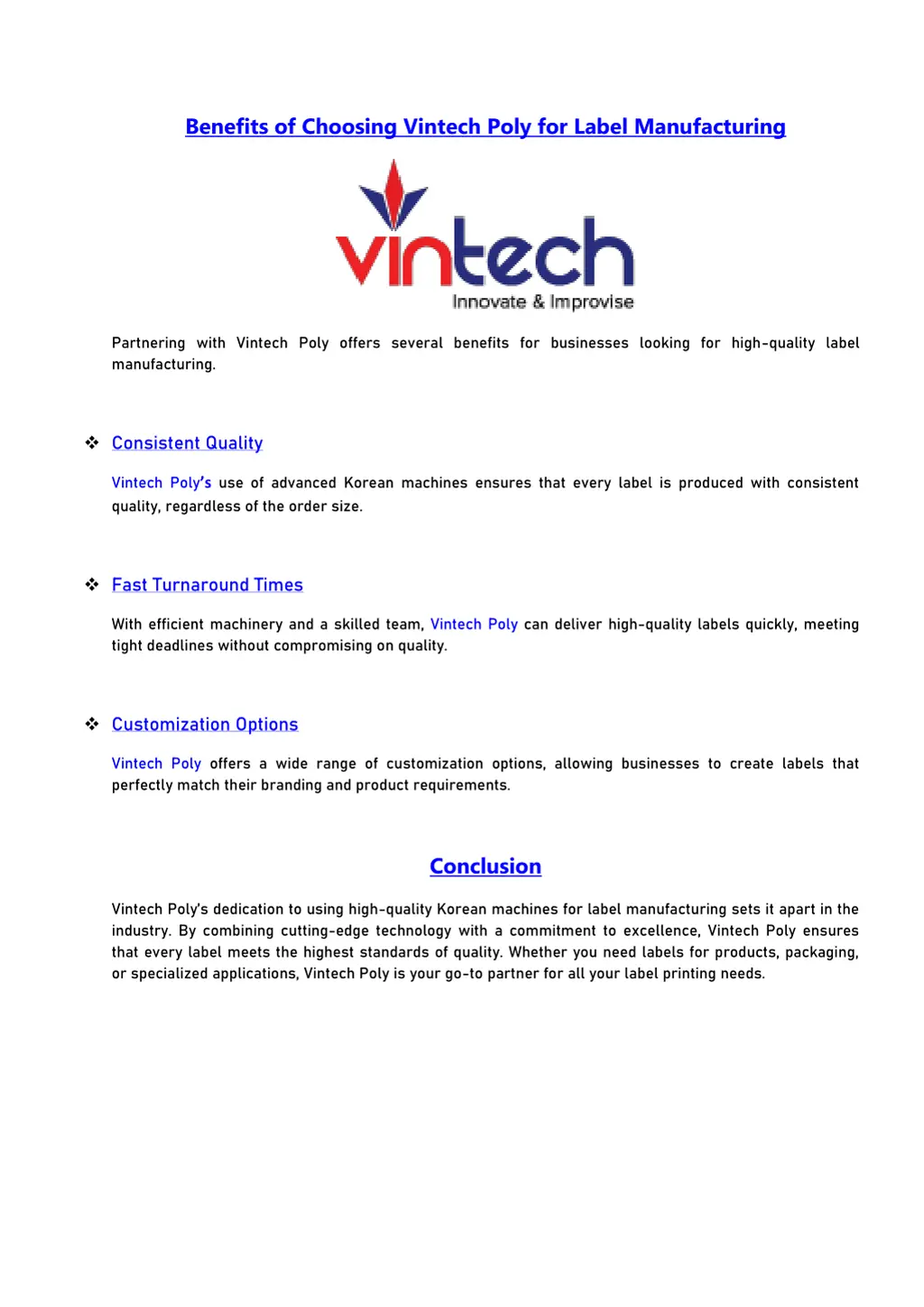 benefits of choosing vintech poly for label