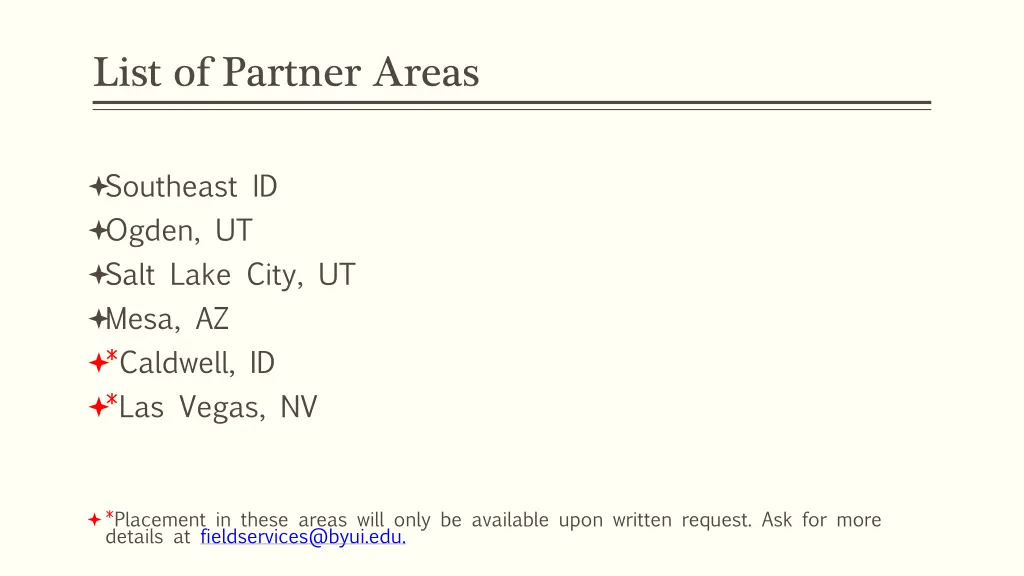 list of partner areas