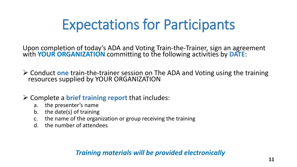 expectations for participants expectations