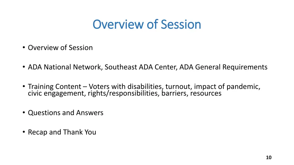 overview of session overview of session