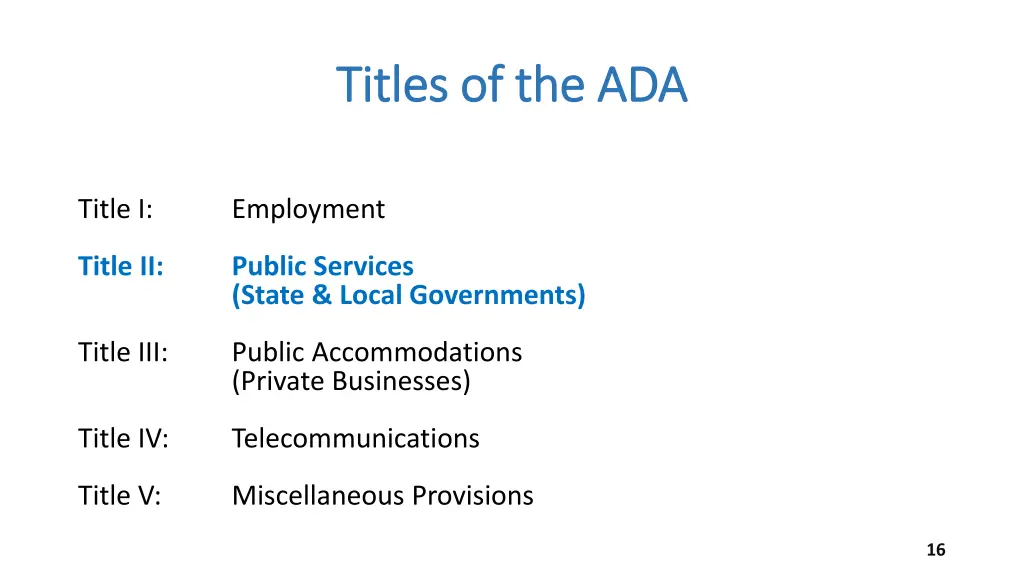 titles of the ada titles of the ada