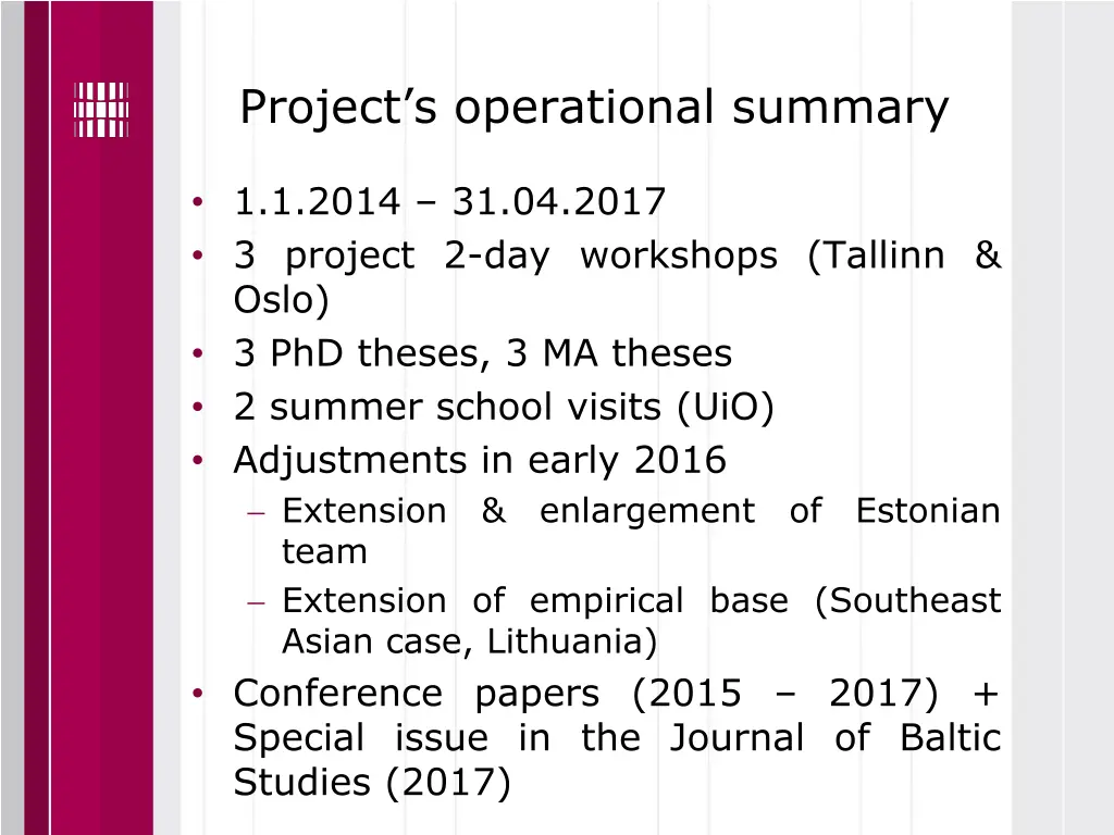 project s operational summary