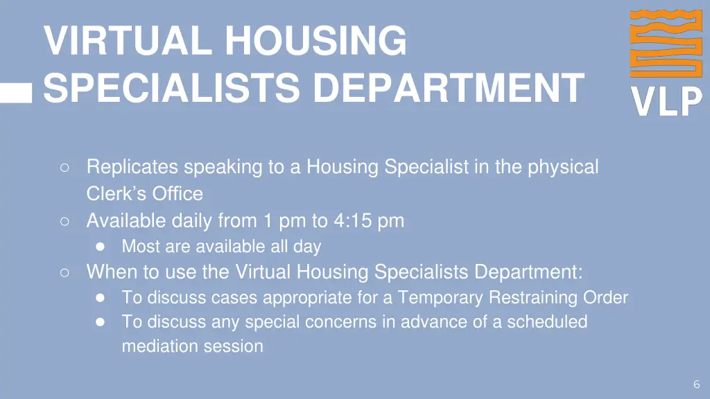 virtual housing specialists department