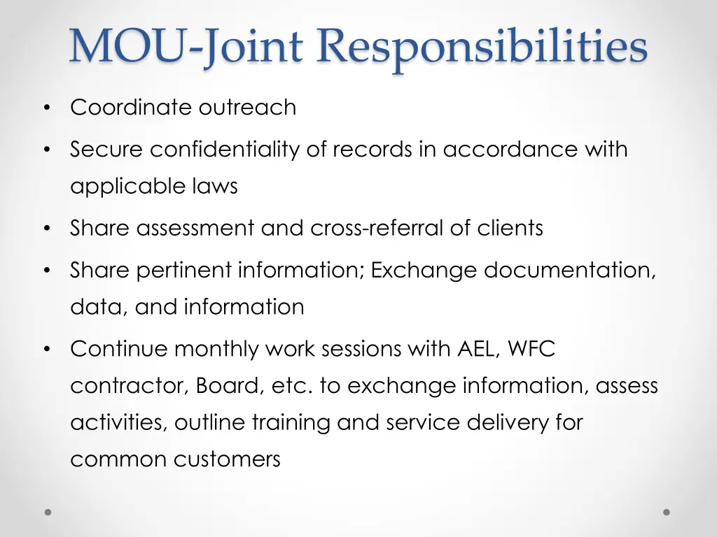 mou joint responsibilities