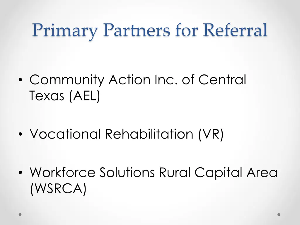 primary partners for referral