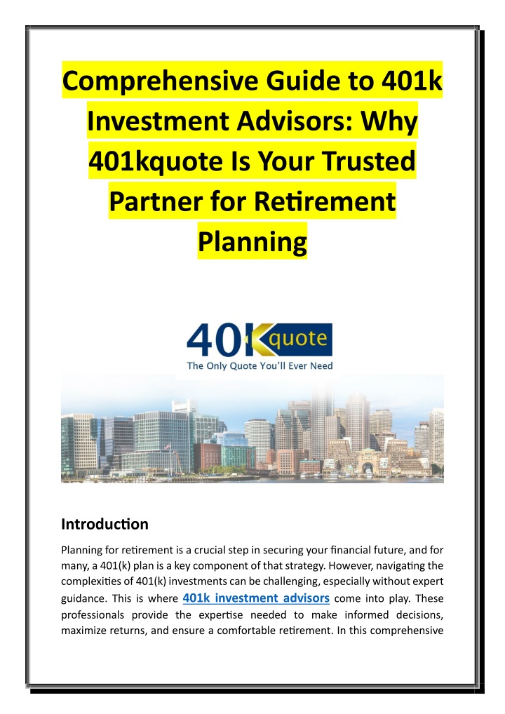 comprehensive guide to 401k investment advisors