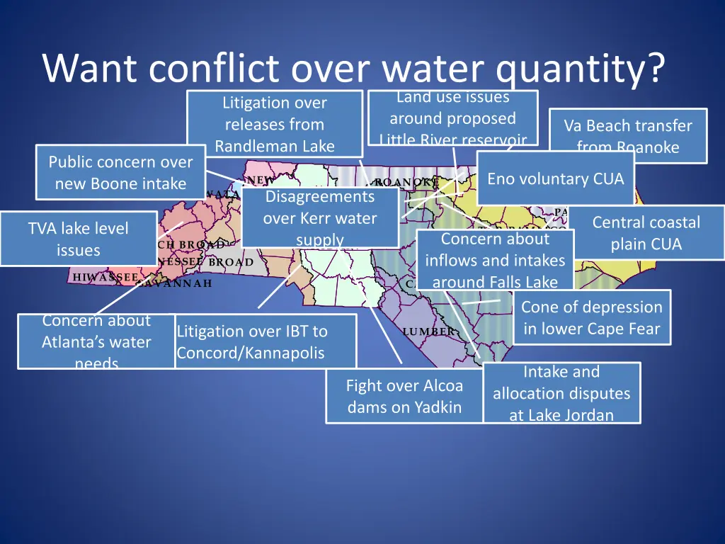 want conflict over water quantity litigation over