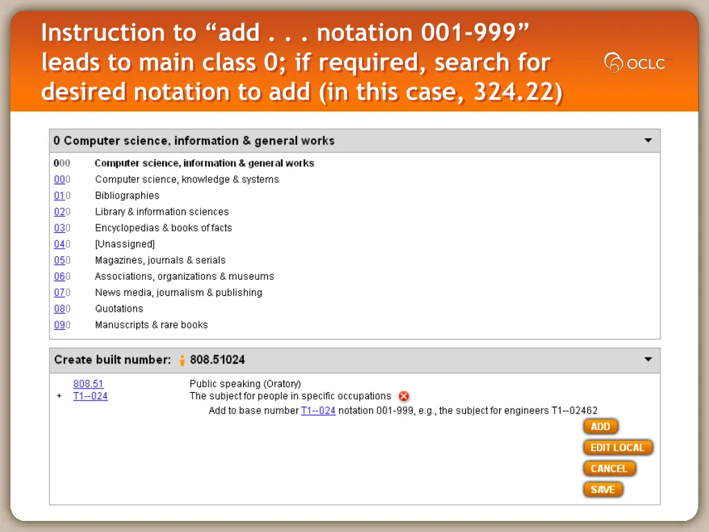 instruction to add notation 001 999 leads to main