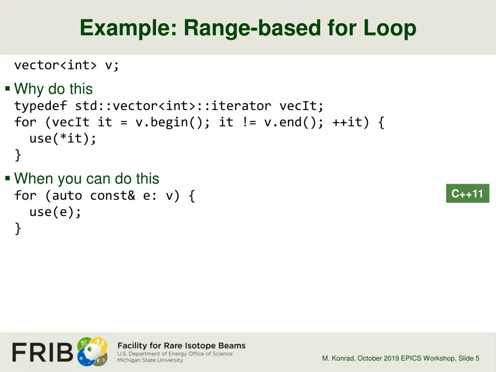 example range based for loop