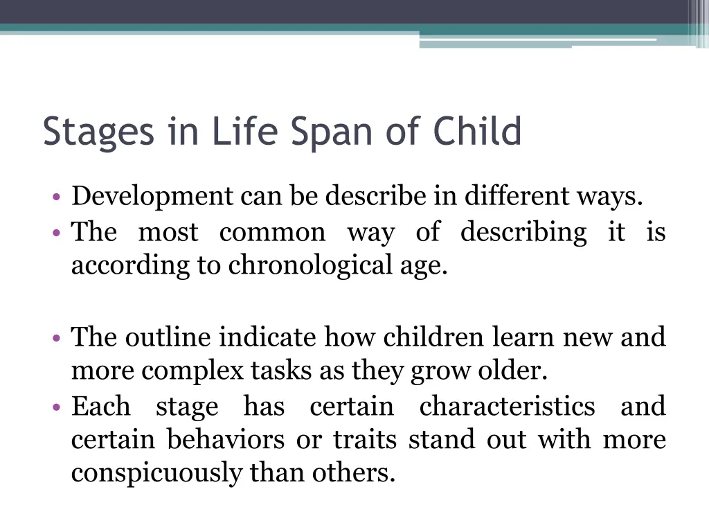 stages in life span of child 1