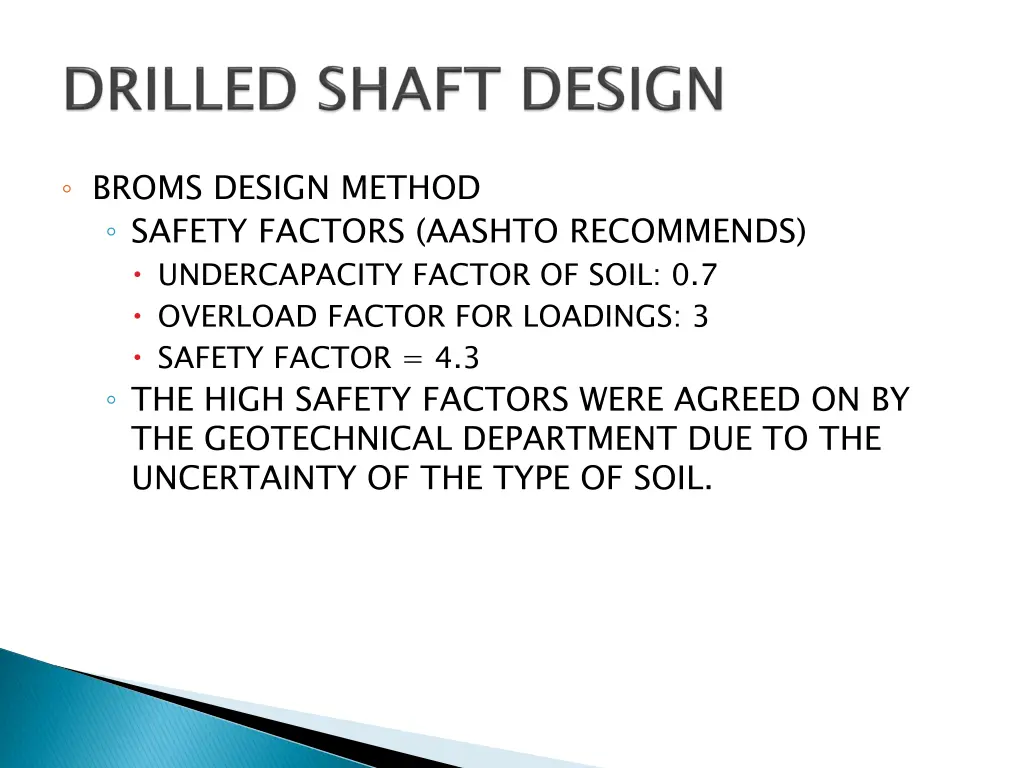 broms design method safety factors aashto