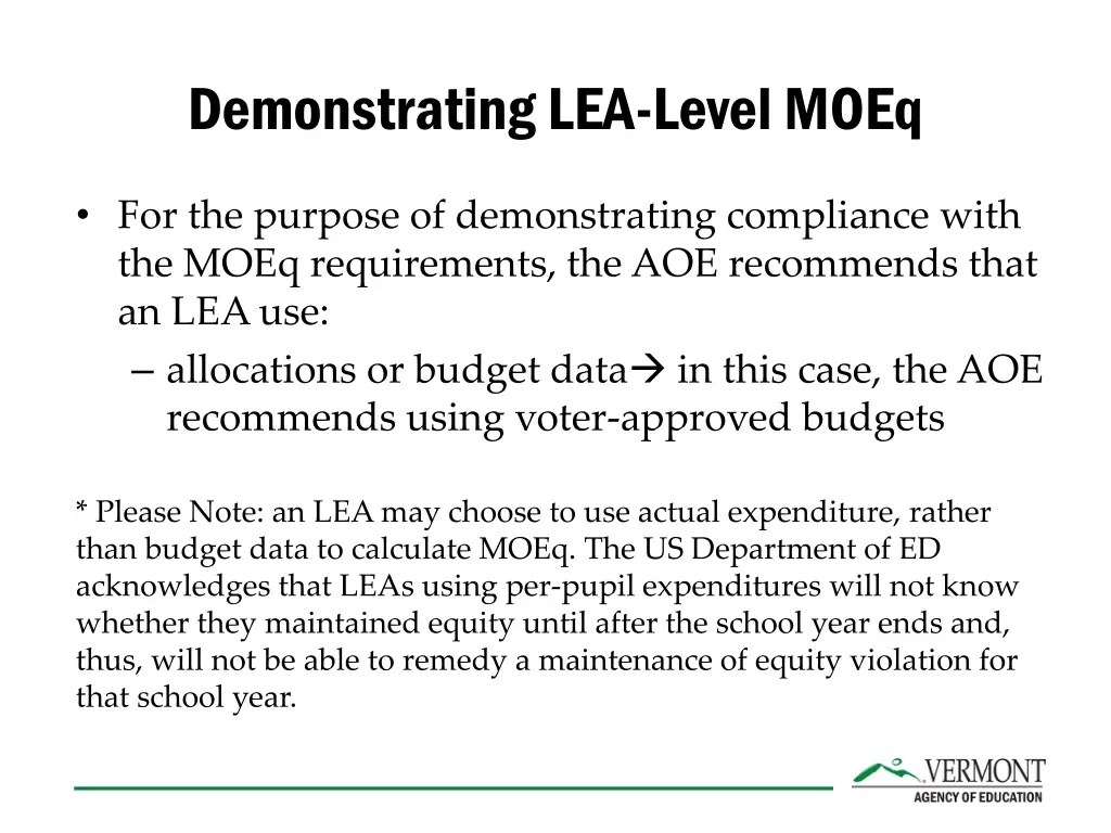 demonstrating lea level moeq