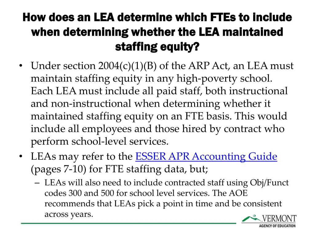 how does an lea determine which ftes to include