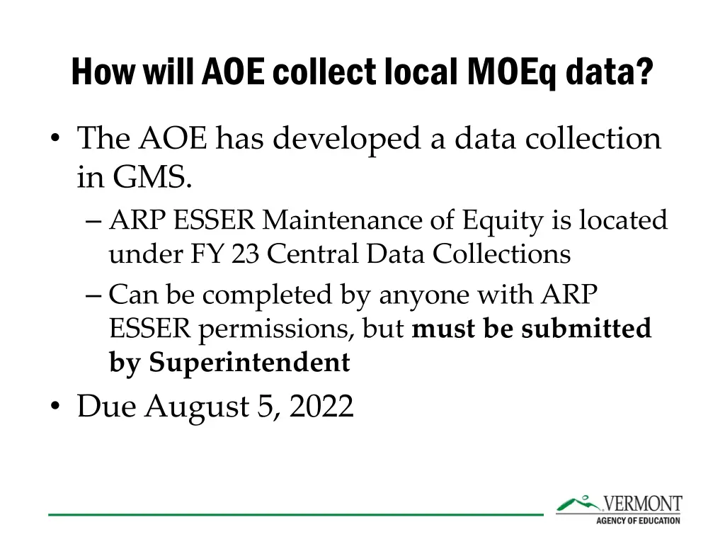 how will aoe collect local moeqdata