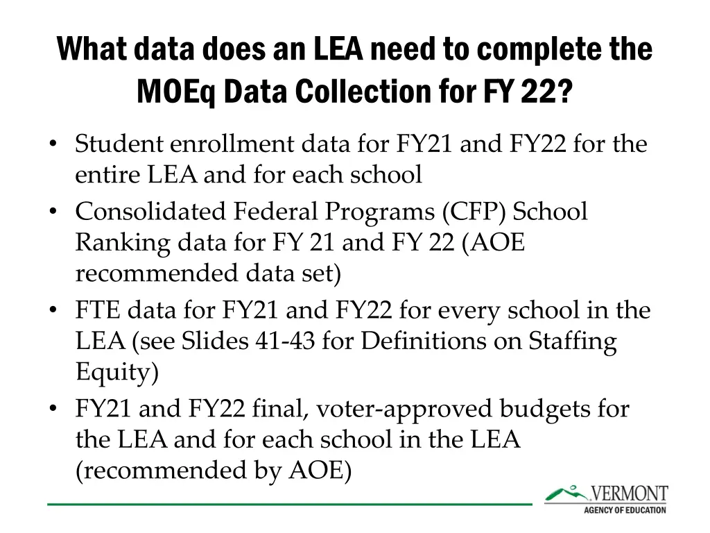 what data does an lea need to complete