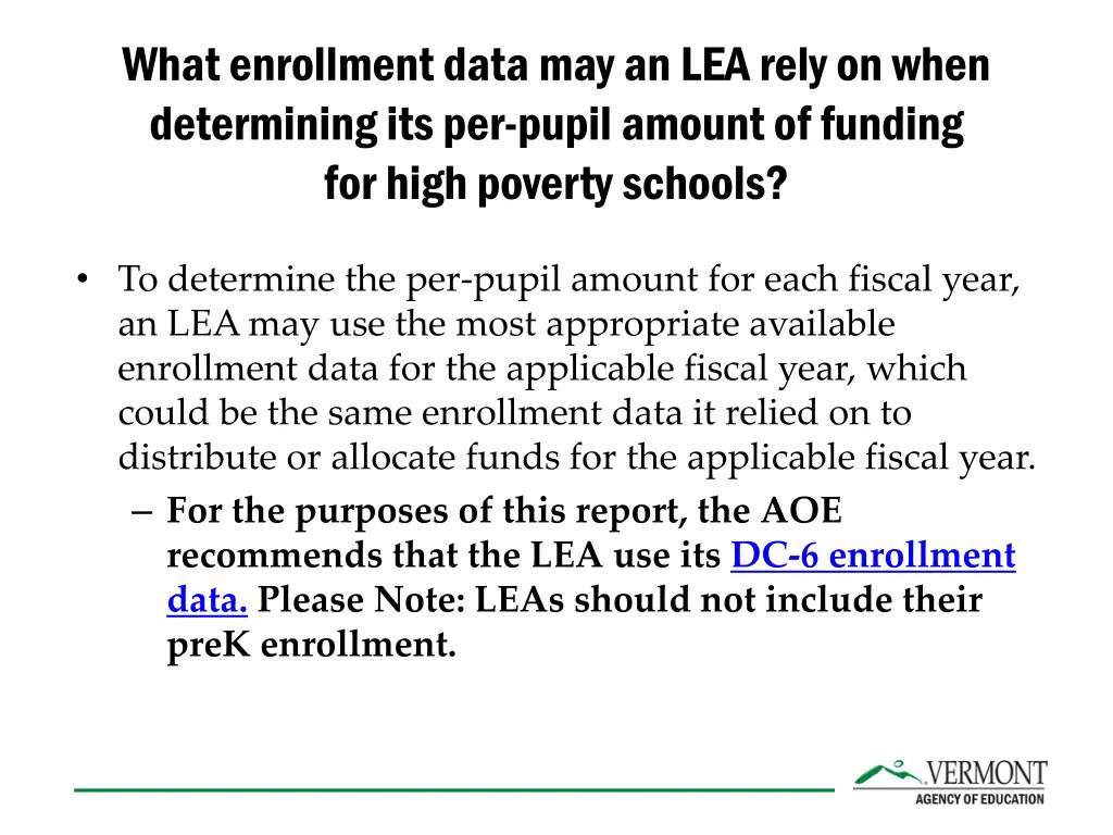 what enrollment data may an lea rely on when