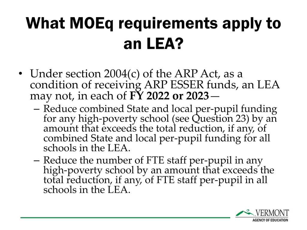 what moeq requirements apply to an lea