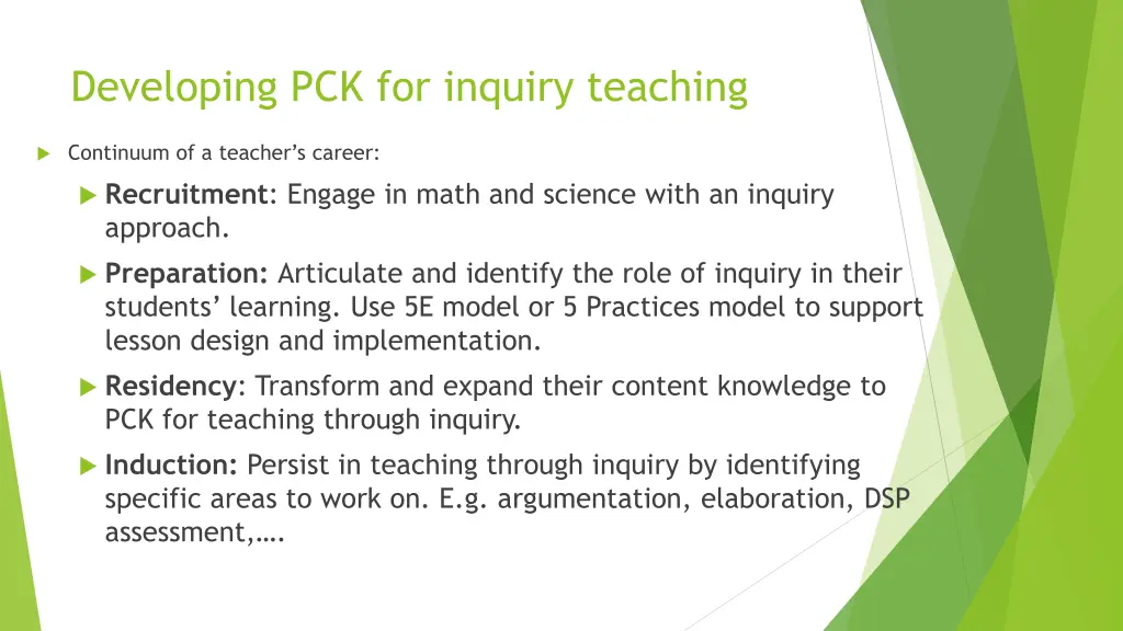 developing pck for inquiry teaching 1