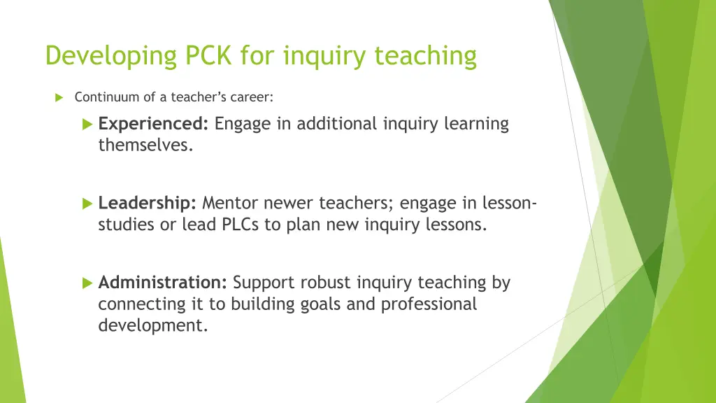 developing pck for inquiry teaching 2