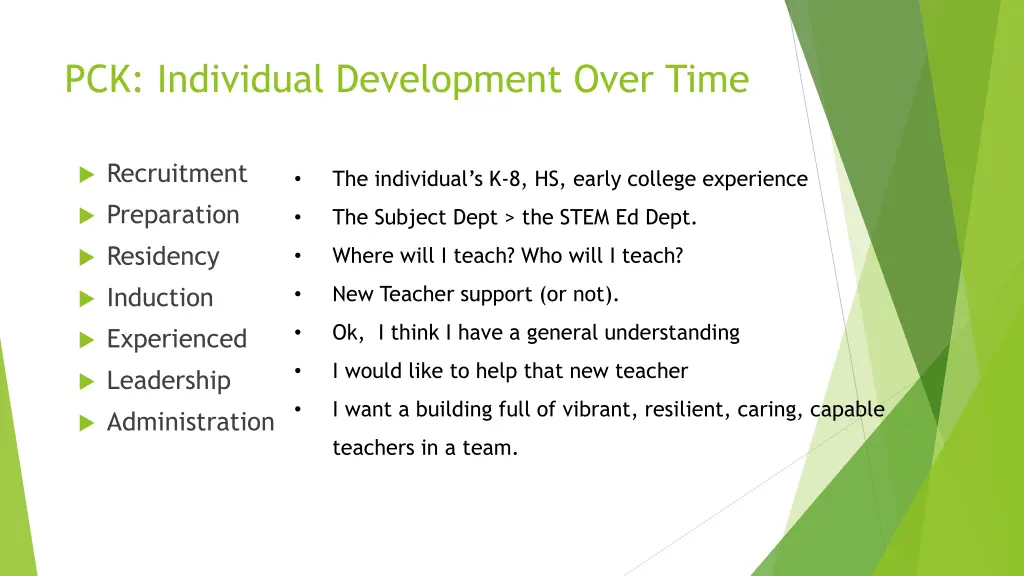 pck individual development over time