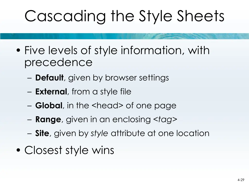 cascading the style sheets