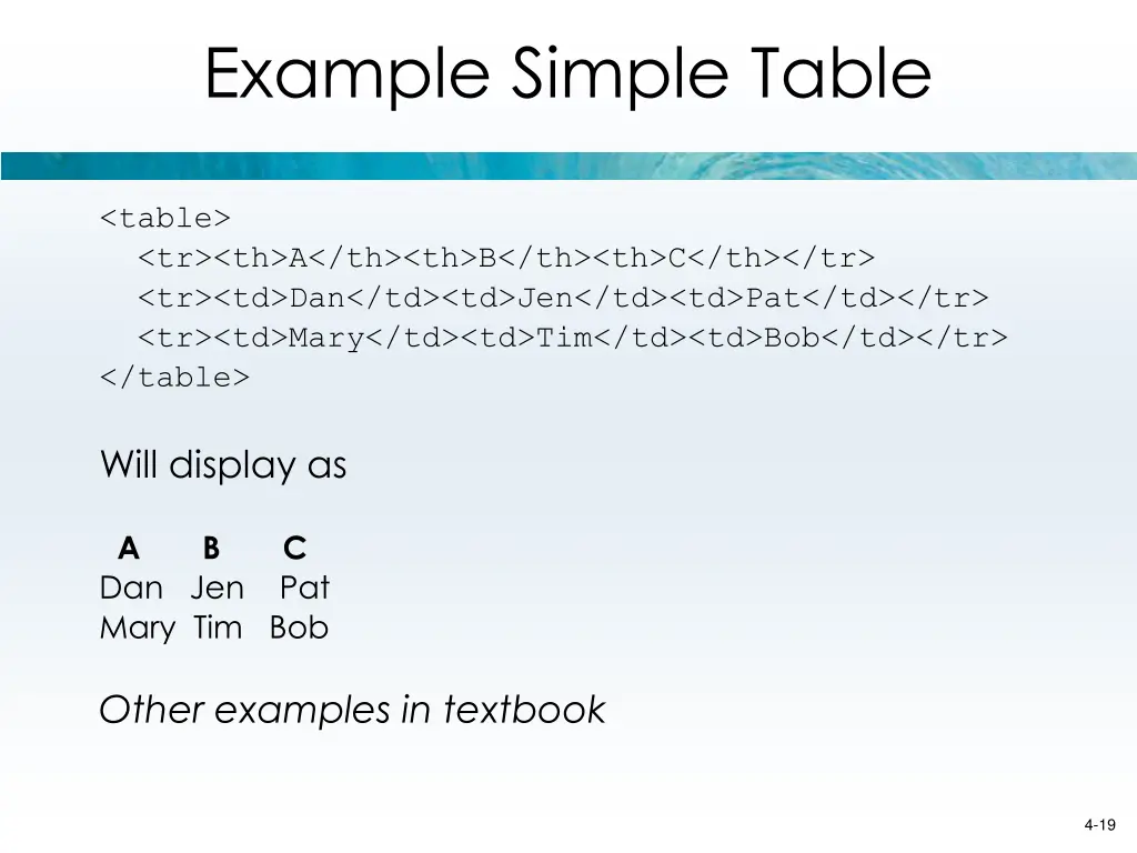 example simple table