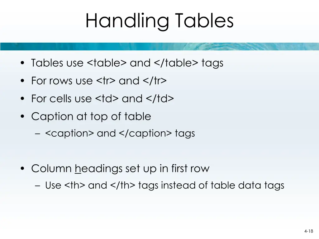 handling tables