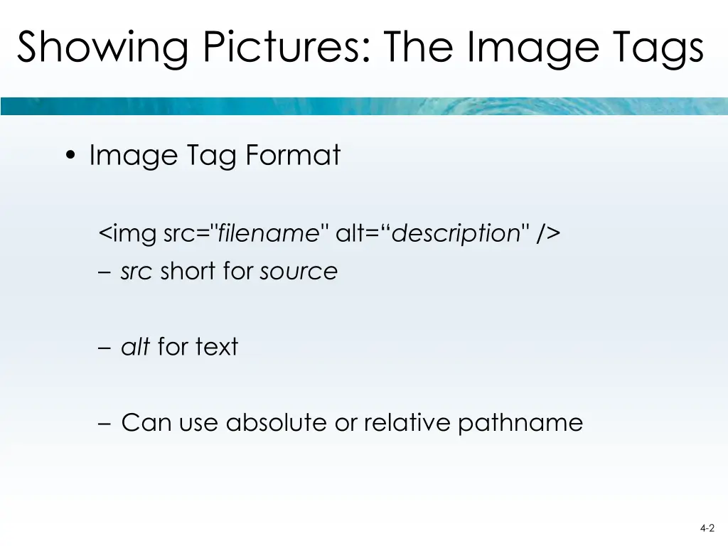 showing pictures the image tags