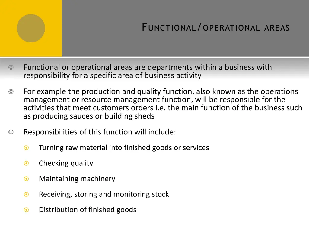 f unctional operational areas