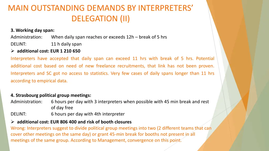 main outstanding demands by interpreters 1