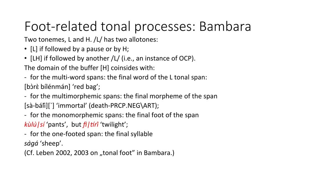 foot related tonal processes bambara two tonemes