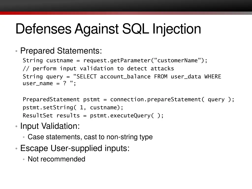 defenses against sql injection