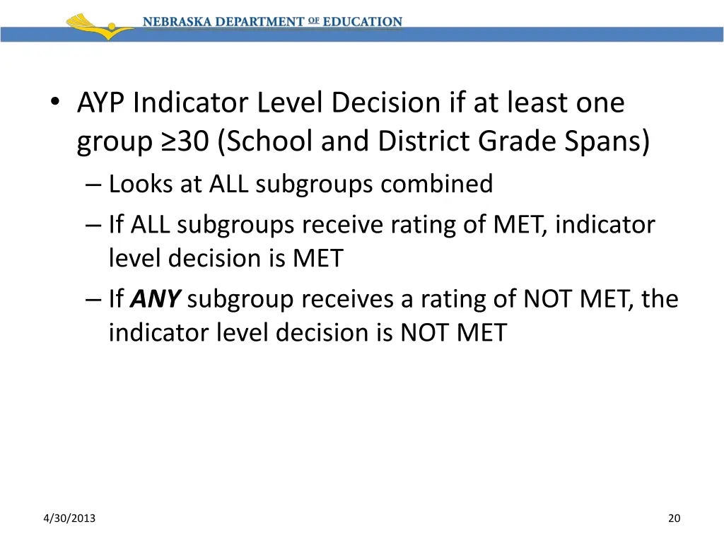 ayp indicator level decision if at least