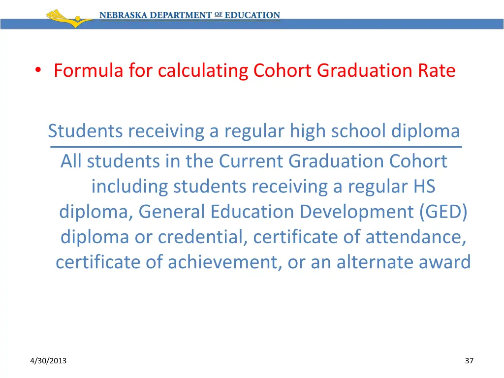 formula for calculating cohort graduation rate