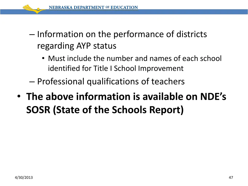 information on the performance of districts