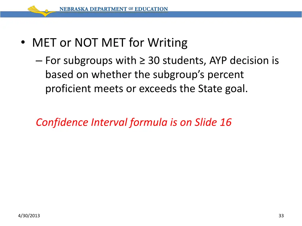 met or not met for writing for subgroups with