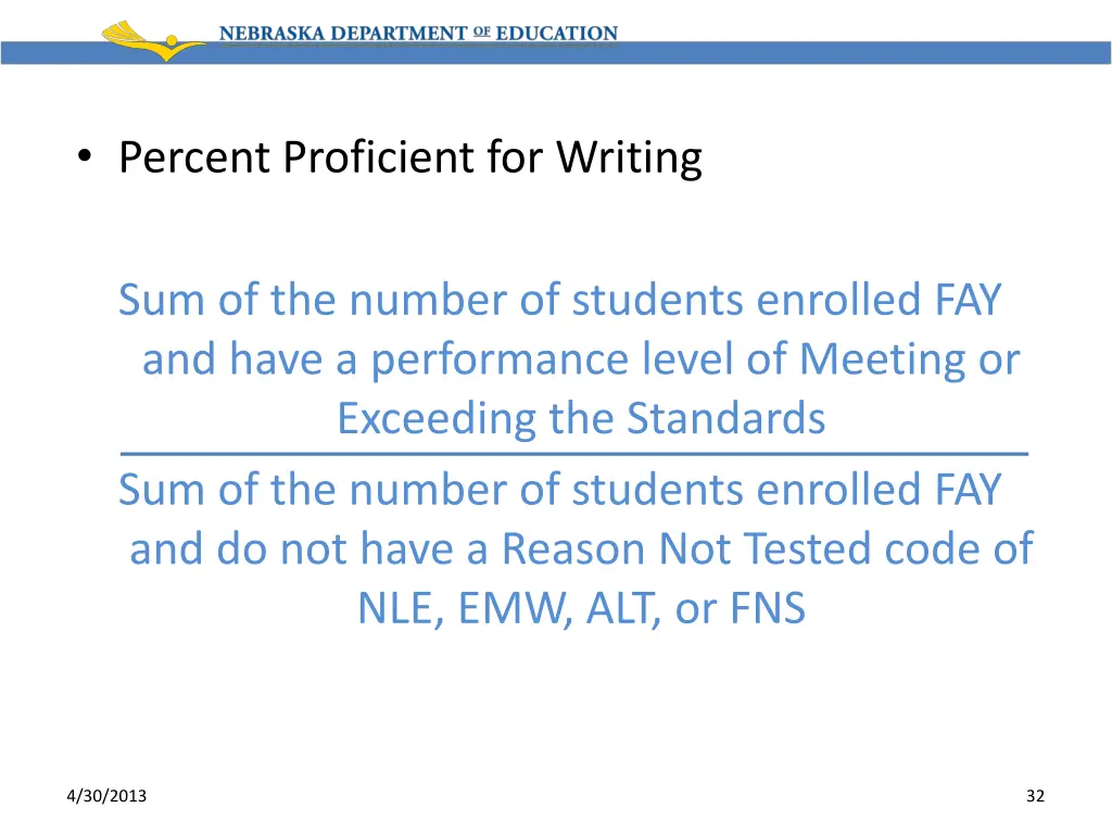 percent proficient for writing