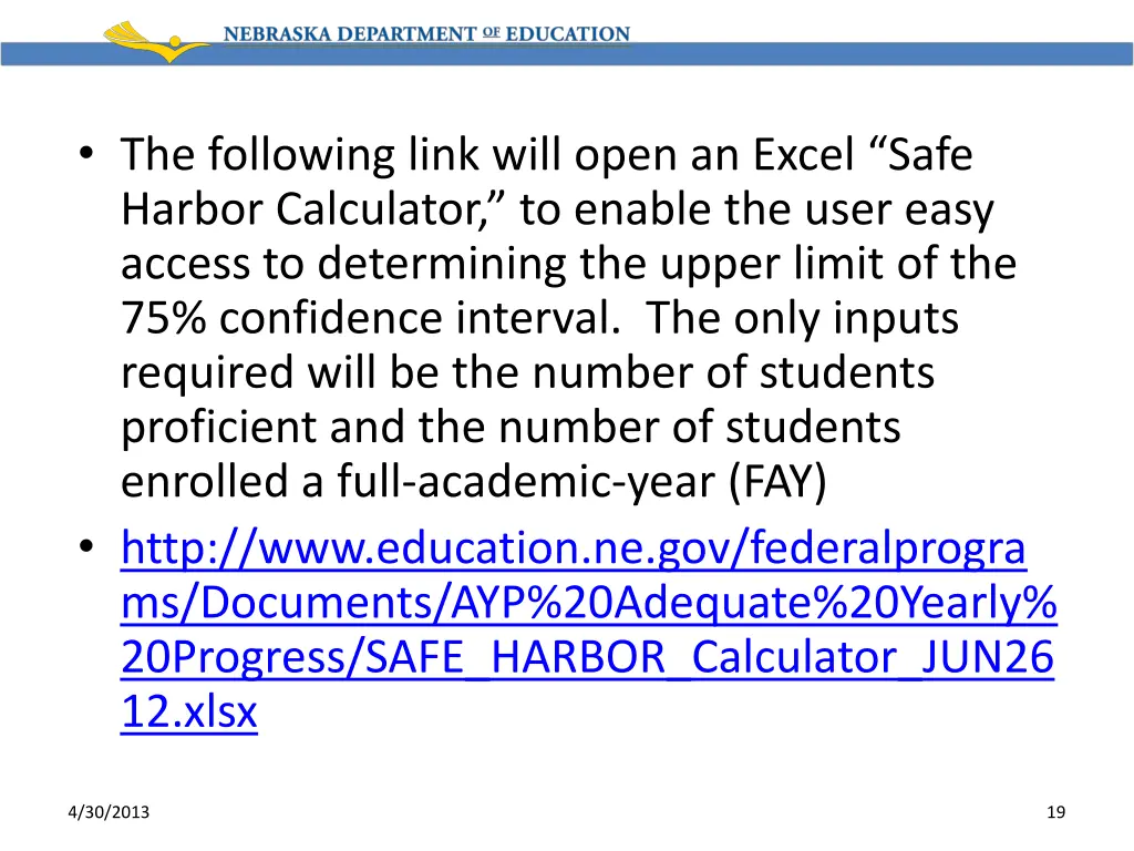 the following link will open an excel safe harbor