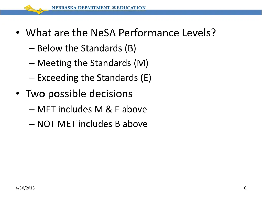 what are the nesa performance levels below