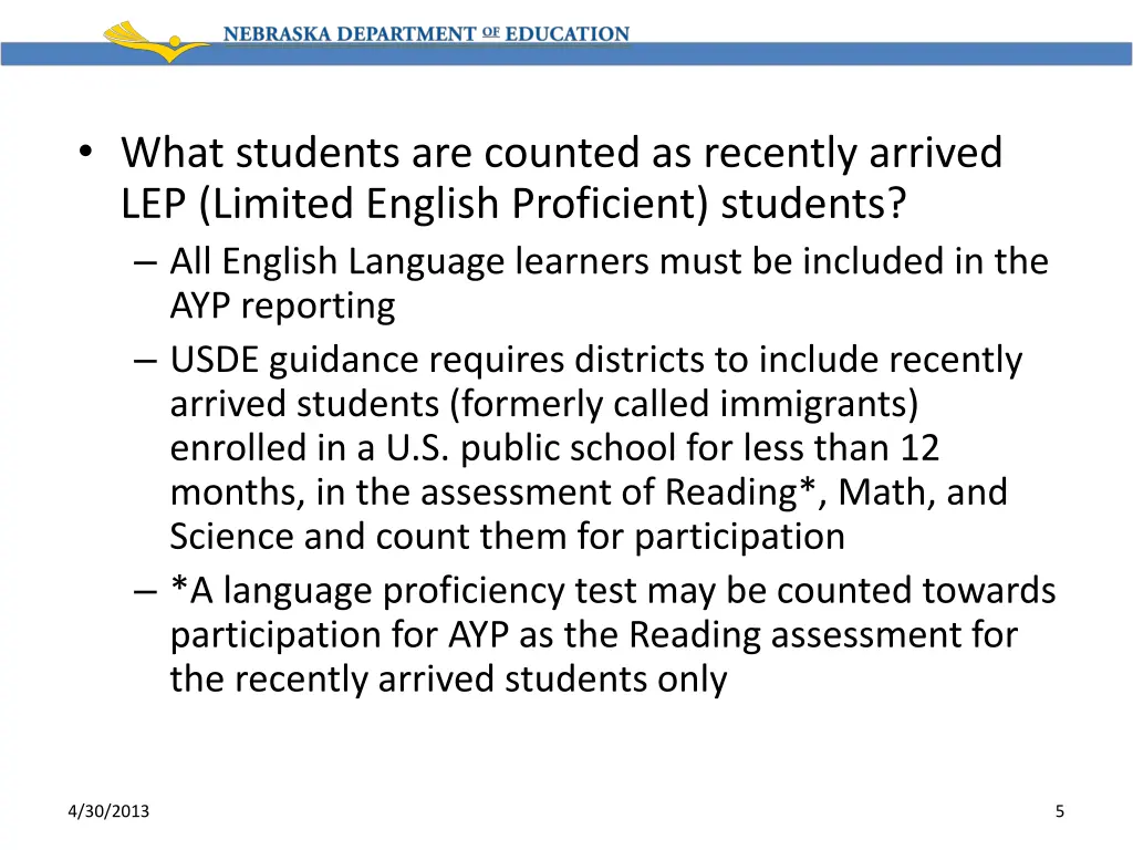 what students are counted as recently arrived