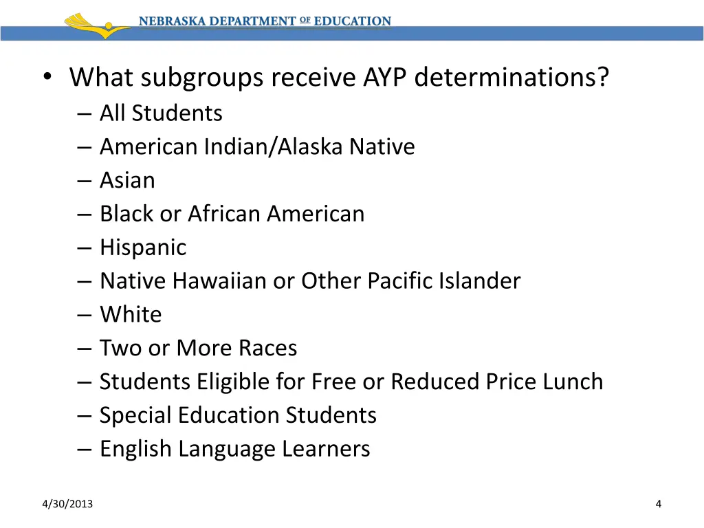 what subgroups receive ayp determinations