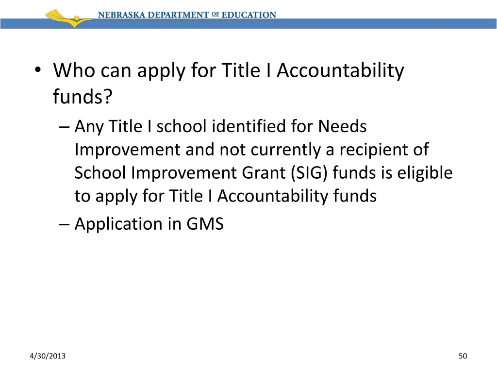 who can apply for title i accountability funds