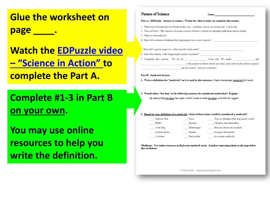 glue the worksheet on page