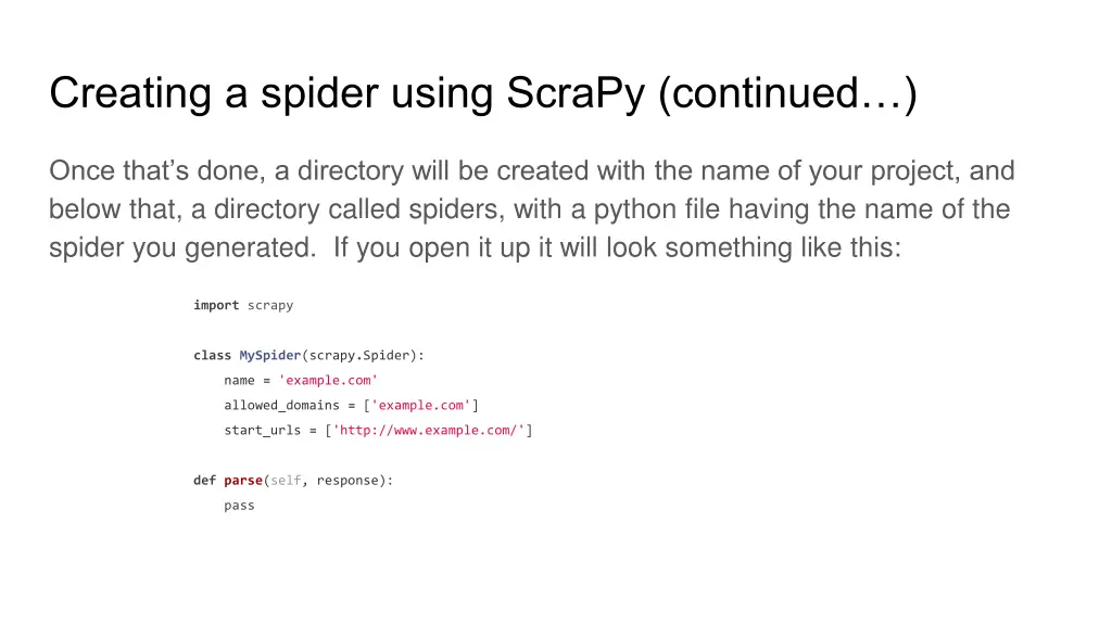 creating a spider using scrapy continued