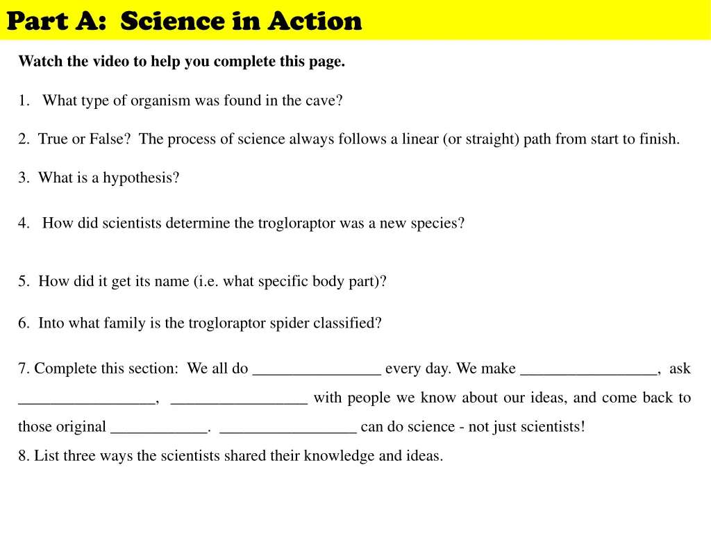 part a science in action