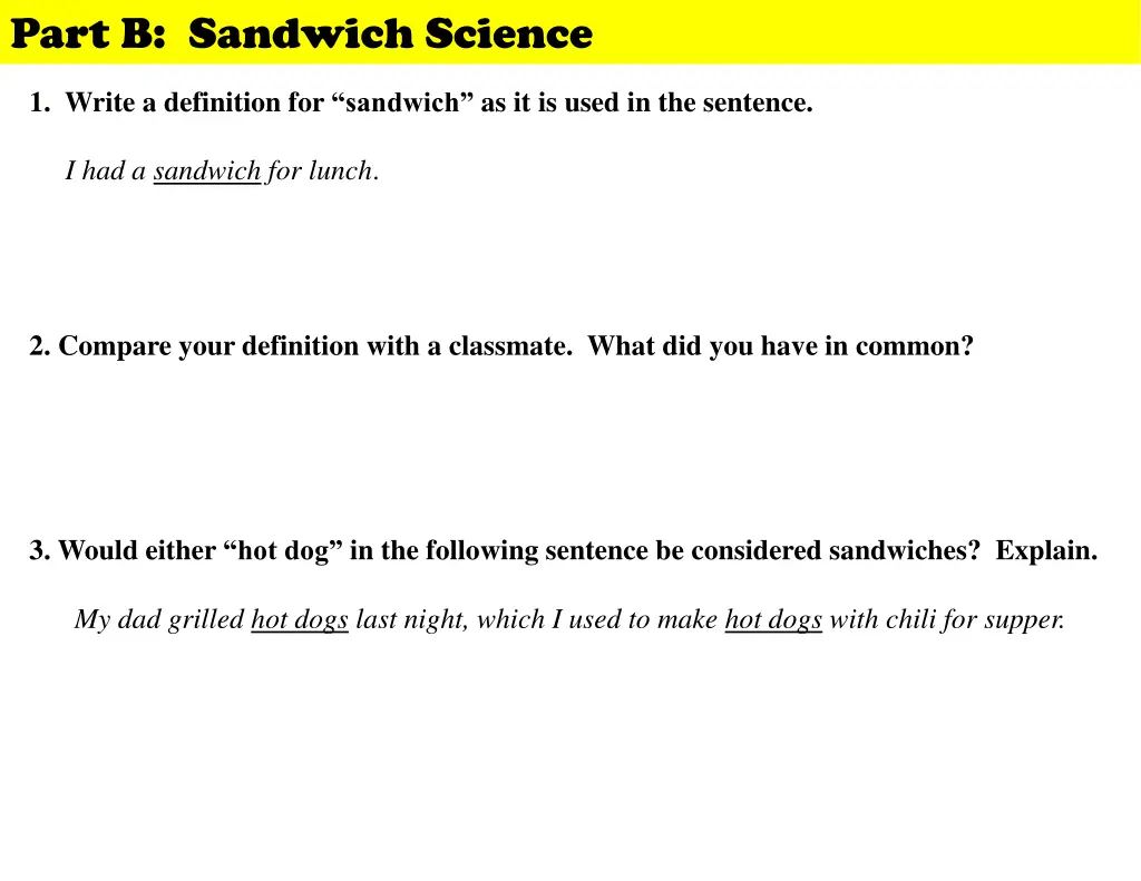 part b sandwich science