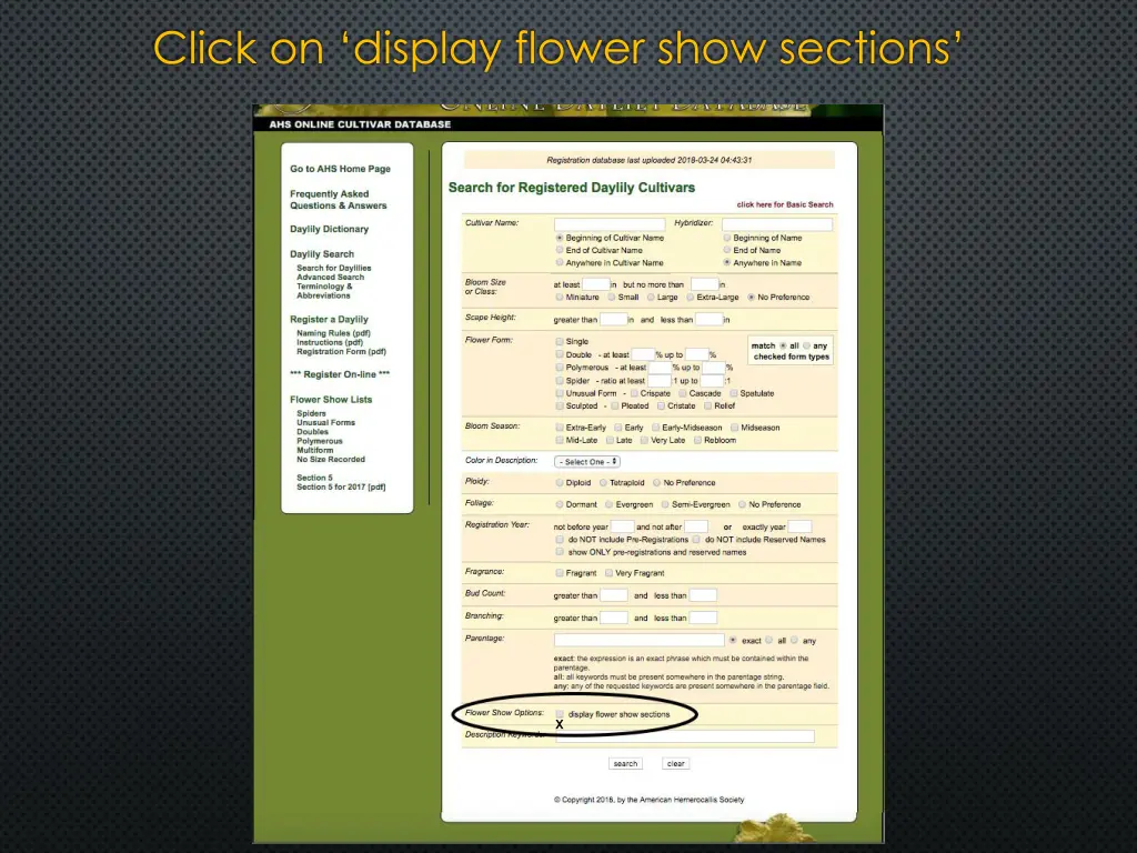 click on display flower show sections