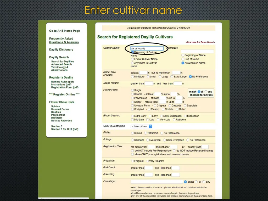 enter cultivar name